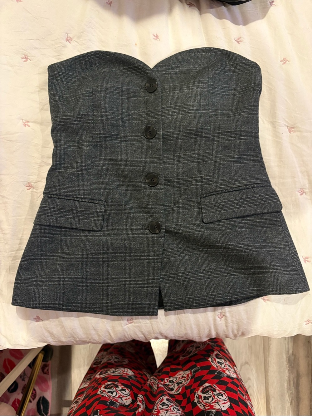 Zara Gray Plaid Strapless Bustier Jacket